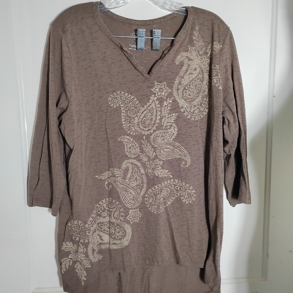 St. John's Bay Brown Paisley 3/4 Length Sleeve Top - Picture 3 of 10